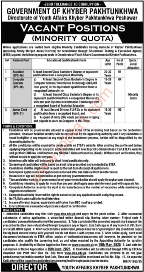 Directorate of Youth Affairs Jobs